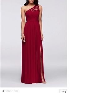 Long one shoulder lace bridesmaids dress